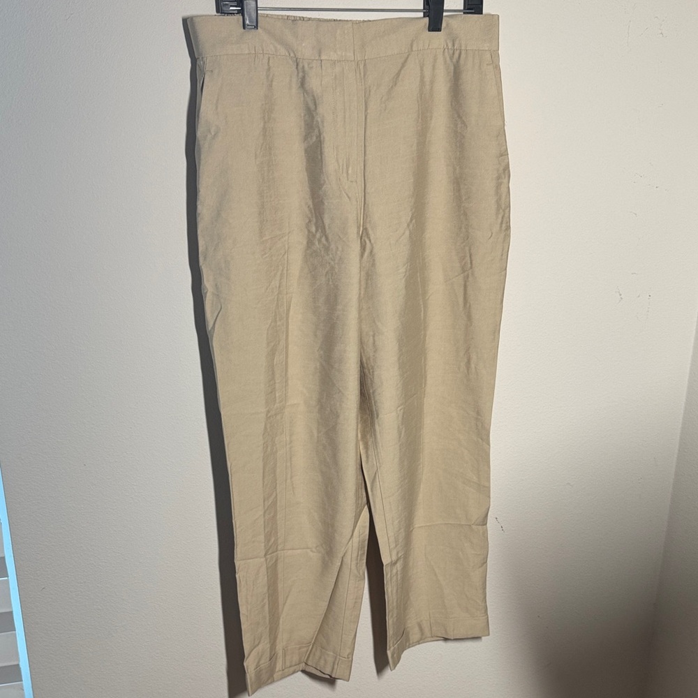 Ann Taylor‎ natural tan Pants back elastic flat front straight leg Sz L